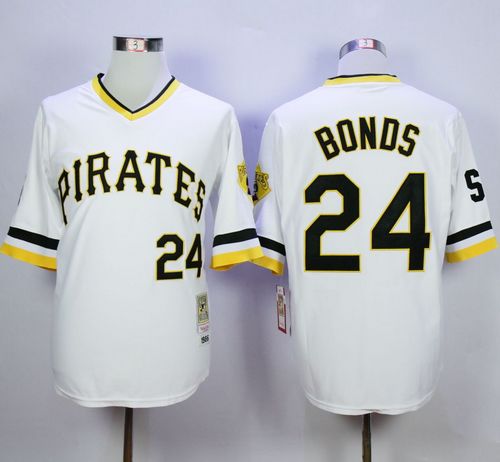 Mitchell And Ness Pirates #24 Barry Bonds White Throwback Stitched MLB Jersey