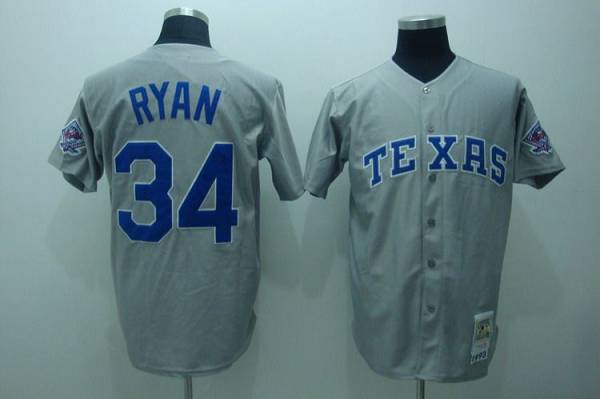 Mitchell and Ness Rangers #34 Nolan Ryan Stitched Grey Throwback MLB Jersey