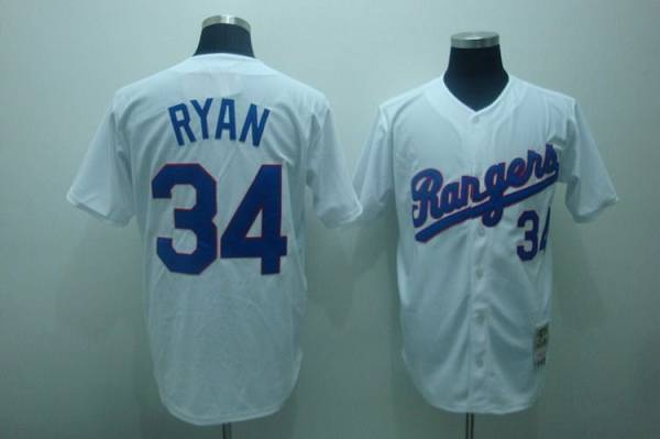 Mitchell and Ness Rangers #34 Nolan Ryan Stitched White Throwback MLB Jersey