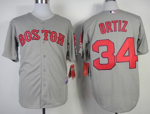 Red Sox #34 David Ortiz Grey Stitched MLB Jersey