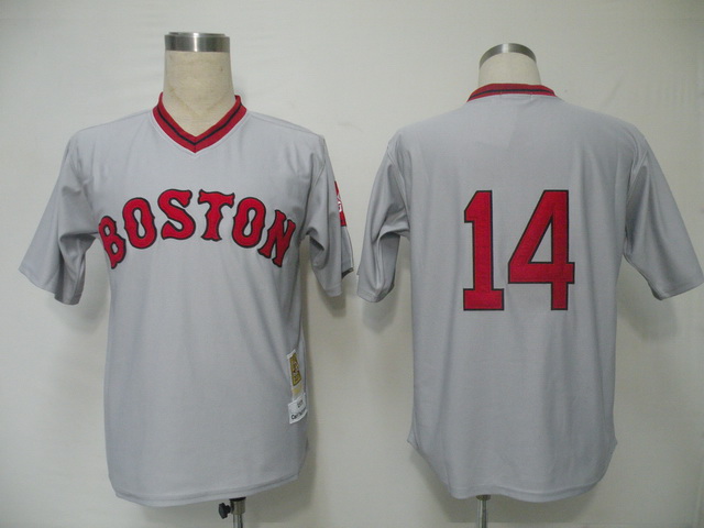Mitchell and Ness Red Sox #14 Jim Rice Grey Stitched Throwback MLB Jersey