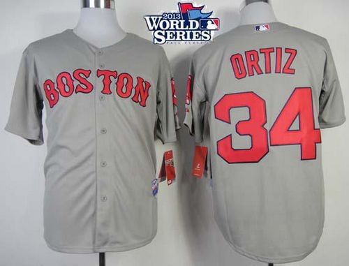 Red Sox #34 David Ortiz Grey Cool Base 2013 World Series Patch Stitched MLB Jersey
