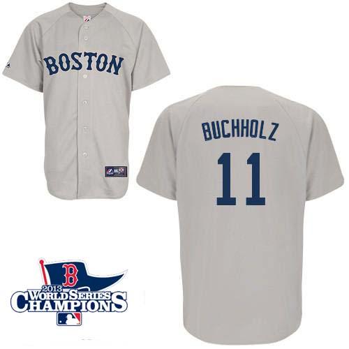 Red Sox #11 Clay Buchholz Grey Cool Base 2013 World Series Champions Patch Stitched MLB Jersey