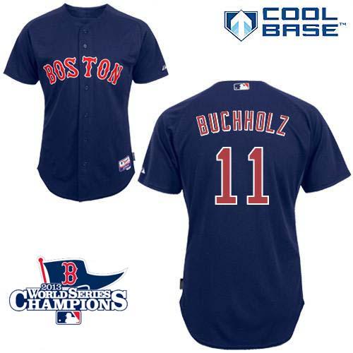 Red Sox #11 Clay Buchholz Dark Blue Cool Base 2013 World Series Champions Patch Stitched MLB Jersey
