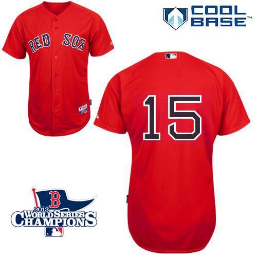 Red Sox #15 Dustin Pedroia Red Cool Base 2013 World Series Champions Patch Stitched MLB Jersey