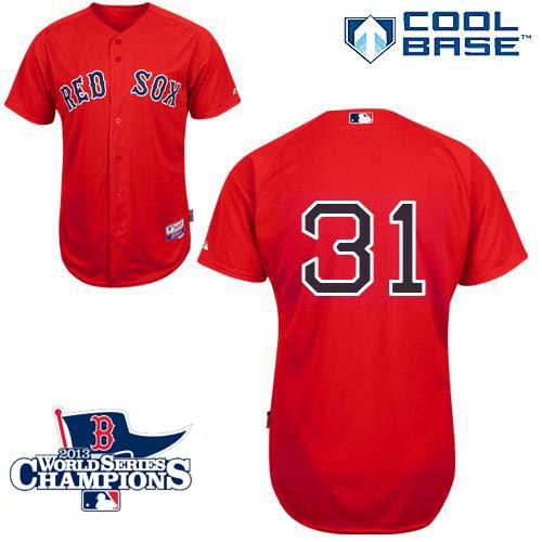 Red Sox #31 Jon Lester Red Cool Base 2013 World Series Champions Patch Stitched MLB Jersey