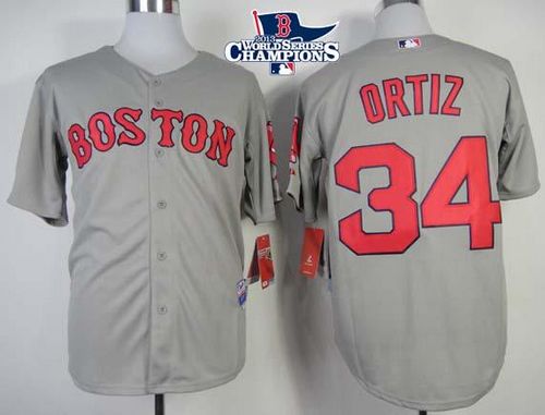 Red Sox #34 David Ortiz Grey Cool Base 2013 World Series Champions Patch Stitched MLB Jersey