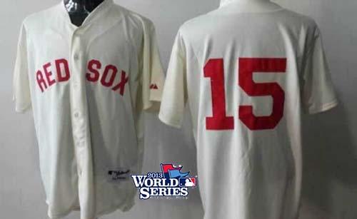 Red Sox #15 Dustin Pedroia Cream Cool Base 2013 World Series Patch Stitched MLB Jersey