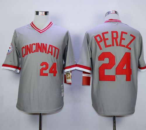 Mitchell and Ness Reds #24 Tony Perez Stitched Grey Throwback MLB Jersey