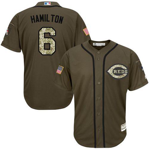 Reds #6 Billy Hamilton Green Salute to Service Stitched MLB Jersey