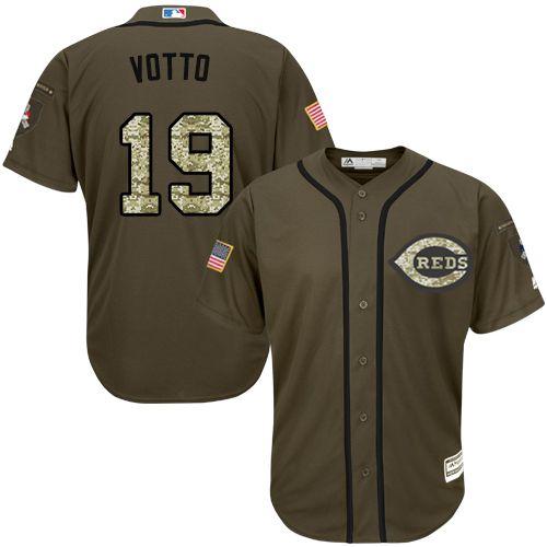Reds #19 Joey Votto Green Salute to Service Stitched MLB Jersey