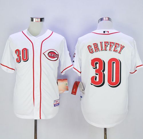 Reds #30 Ken Griffey White Cool Base Stitched MLB Jersey