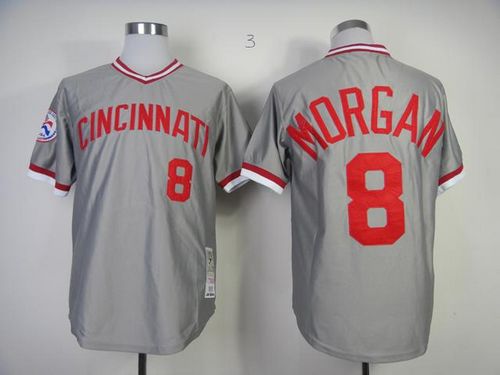 Mitchell And Ness Reds #8 Joe Morgan Grey Throwback Stitched MLB Jersey