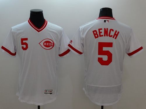 Reds #5 Johnny Bench White Flexbase Authentic Collection Cooperstown Stitched MLB Jersey