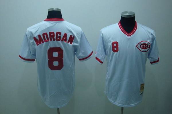 Mitchell and Ness Reds #8 Joe Morgan Stitched White Throwback MLB Jersey