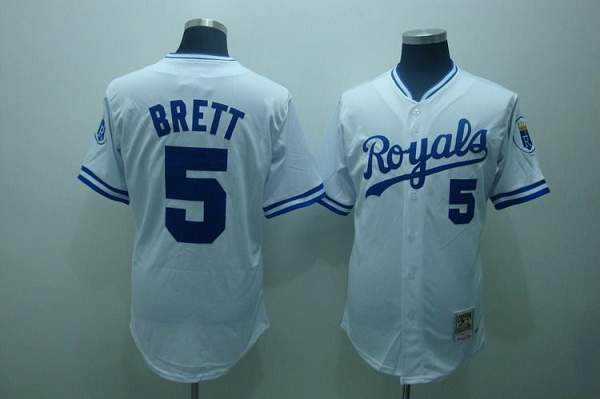 Mitchell and Ness Royals #5 George Brett Stitched White Throwback MLB Jersey