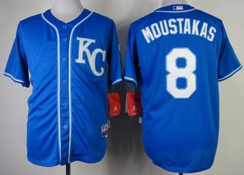 Royals #8 Mike Moustakas Blue Alternate 2 Cool Base Stitched MLB Jersey