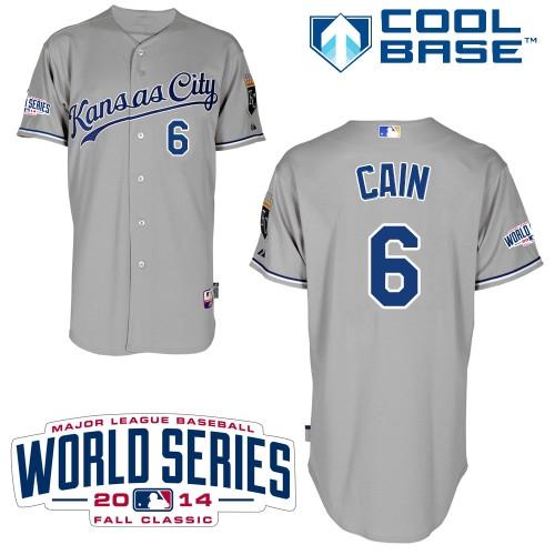 Royals #6 Lorenzo Cain Grey Cool Base W/2014 World Series Patch Stitched MLB Jersey