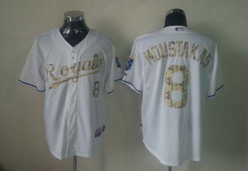 Royals #8 Mike Moustakas White USMC Cool Base Stitched MLB Jersey