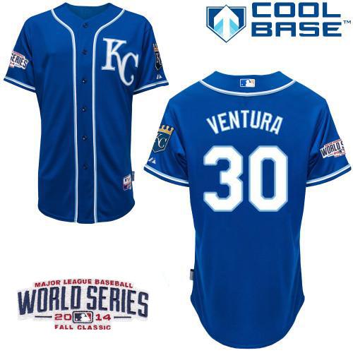 Royals #30 Yordano Ventura Blue Alternate 2 Cool Base W/2014 World Series Patch Stitched MLB Jersey