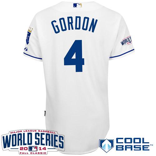 Royals #4 Alex Gordon White Cool Base W/2014 World Series Patch Stitched MLB Jersey