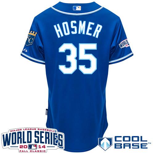 Royals #35 Eric Hosmer Blue Alternate 2 Cool Base W/2014 World Series Patch Stitched MLB Jersey