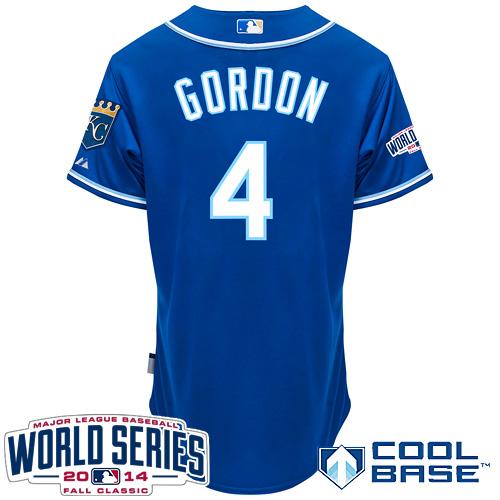 Royals #4 Alex Gordon Blue Alternate 2 Cool Base W/2014 World Series Patch Stitched MLB Jersey