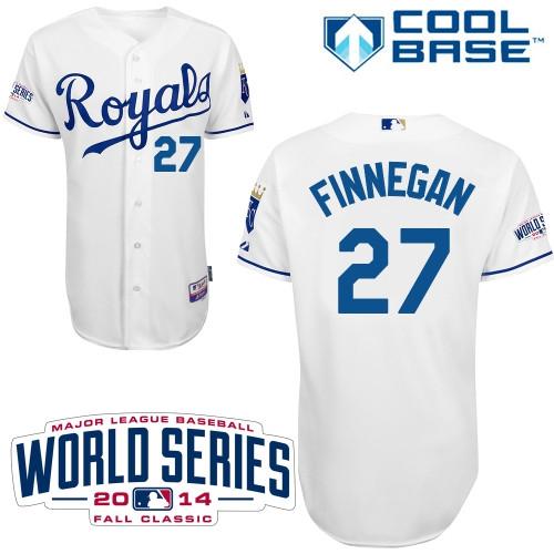 Royals #27 Brandon Finnegan White Cool Base W/2014 World Series Patch Stitched MLB Jersey