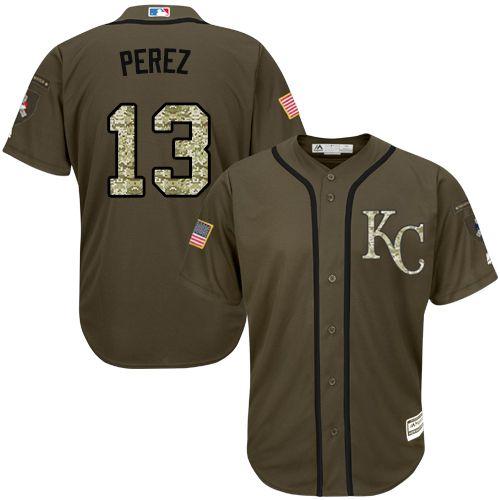Royals #13 Salvador Perez Green Salute to Service Stitched MLB Jersey