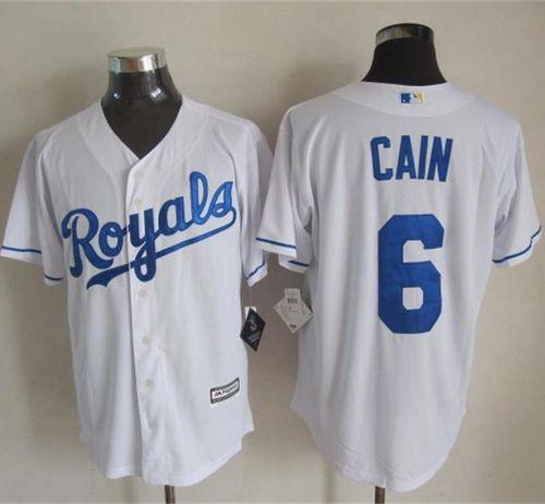 Royals #6 Lorenzo Cain White New Cool Base Stitched MLB Jersey