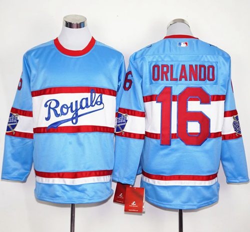 Royals #16 Paulo Orlando Light Blue Long Sleeve Stitched MLB Jersey