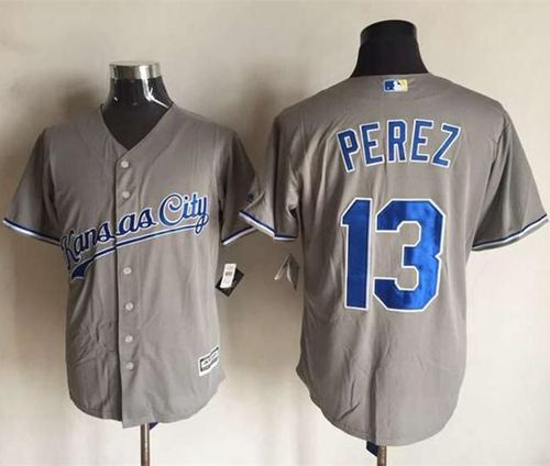 Royals #13 Salvador Perez New Grey Cool Base Stitched MLB Jersey