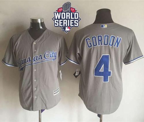 Royals #4 Alex Gordon New Grey Cool Base W/2015 World Series Patch Stitched MLB Jersey