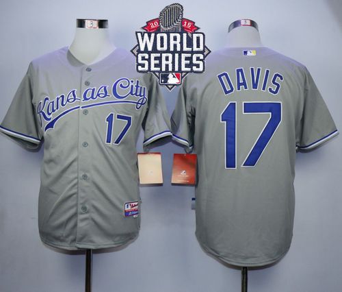 Royals #17 Wade Davis Grey Cool Base W/2015 World Series Patch Stitched MLB Jersey