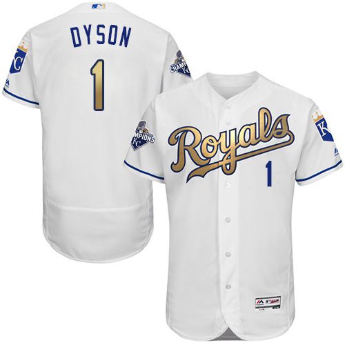 Royals #1 Jarrod Dyson White 2015 World Series Champions Gold Program FlexBase Authentic Stitched MLB Jersey