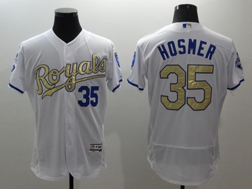 Royals #35 Eric Hosmer White 2015 World Series Champions Gold Program FlexBase Authentic Stitched MLB Jersey