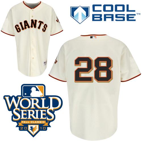 Giants #28 Buster Posey Cream Cool Base w/2010 World Series Patch Stitched MLB Jersey