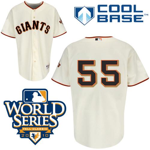 Giants #55 Tim Lincecum Cream Cool Base w/2010 World Series Patch Stitched MLB Jersey