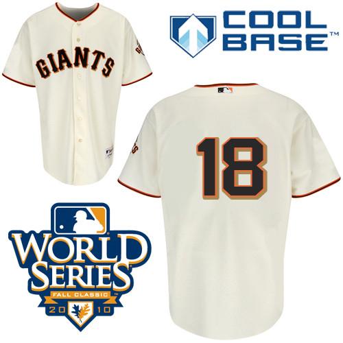 Giants #18 Cain Matt Cream Cool Base w/2010 World Series Patch Stitched MLB Jersey
