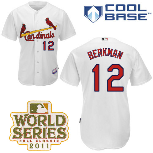 Cardinals #12 Lance Berkman White Cool Base 2011 World Series Patch Stitched MLB Jersey