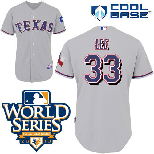 Rangers #33 Cliff Lee Grey Cool Base w/2010 World Series Patch Stitched MLB Jersey