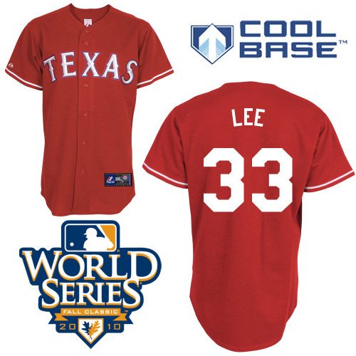 Rangers #33 Cliff Lee Red Cool Base w/2010 World Series Patch Stitched MLB Jersey