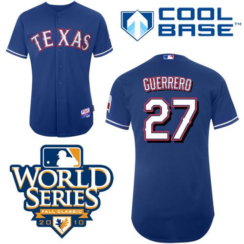 Rangers #27 Vladimir Guerrero Blue Cool Base w/2010 World Series Patch Stitched MLB Jersey