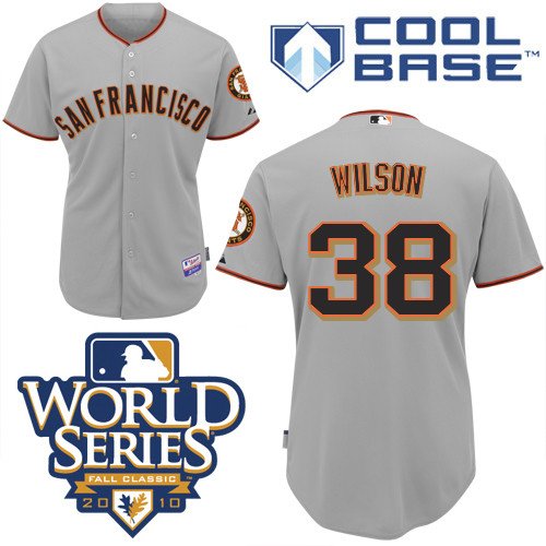 Giants #38 Brian Wilson Grey Cool Base w/2010 World Series Patch Stitched MLB Jersey