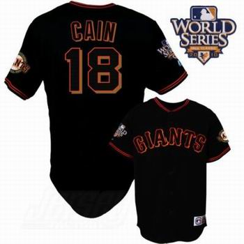 Giants #18 Cain Matt Black Cool Base w/2010 World Series Patch Stitched MLB Jersey