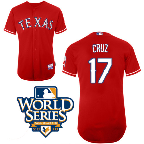 Rangers #17 Nelson Cruz Red Cool Base w/2010 World Series Patch Stitched MLB Jerseys
