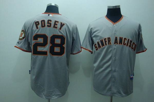 Giants #28 Buster Posey Stitched Grey MLB Jersey