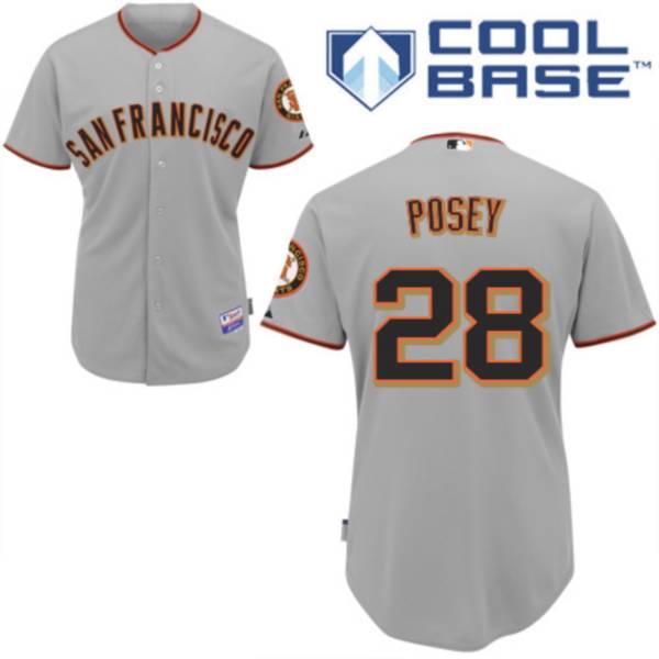 Giants #28 Buster Posey Grey Road Cool Base Stitched MLB Jersey