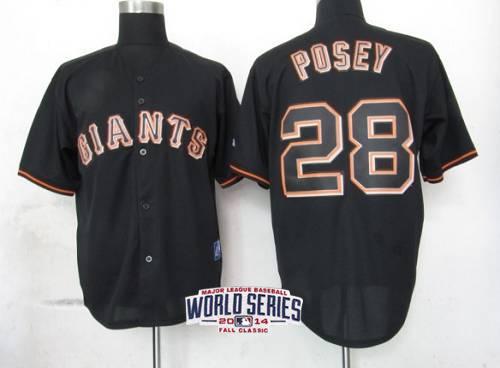 Giants #28 Buster Posey Black Fashion W/2014 World Series Patch Stitched MLB Jersey