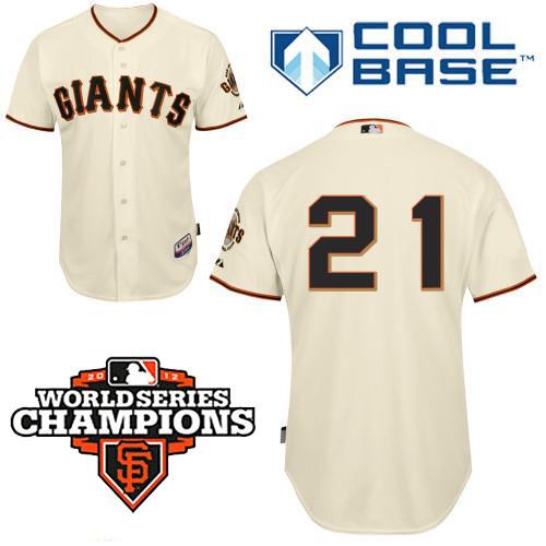 Giants #21 Freddy Sanchez Cream Cool Base w/2012 World Series Champion Patch Stitched MLB jerseys